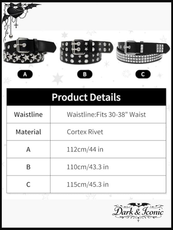 3pc Y2K Star Studded Punk Goth Emo Belt Set PU Leather Double Grommet main image 2